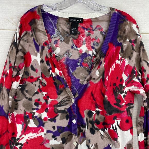 Lane Bryant Cardigan Sweater Womens 14/16 Multicolor Floral Button V-Neck Knit - Picture 9 of 9